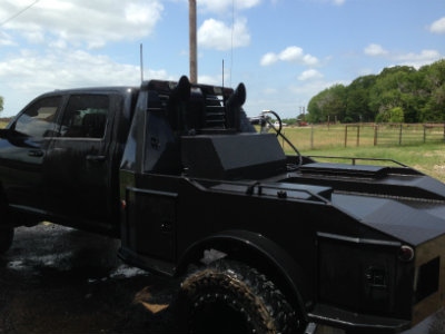 monster auxiliary fuel tank on Dodge Truck with Hauler bed